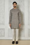 Arihant Rai Sinha_Grey Cotton Silk Printed Geometric And Striped Kurta _Online_at_Aza_Fashions