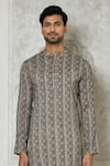 Buy_Arihant Rai Sinha_Grey Cotton Silk Printed Geometric And Striped Kurta _Online_at_Aza_Fashions