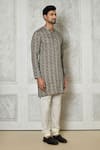 Shop_Arihant Rai Sinha_Grey Cotton Silk Printed Geometric And Striped Kurta _Online_at_Aza_Fashions