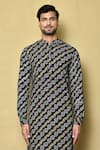 Arihant Rai Sinha_Black Cotton Silk Printed Bandhani Mandarin Collar Kurta _Online_at_Aza_Fashions