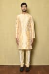 Buy_Arihant Rai Sinha_Beige Silk Embroidery Mirror Placement Kurta_Online_at_Aza_Fashions