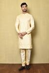 Buy_Arihant Rai Sinha_Beige Silk Embroidery Thread Mughal Kurta _at_Aza_Fashions