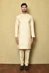 Buy_Arihant Rai Sinha_Beige Silk Embroidery Thread Mughal Kurta _Online_at_Aza_Fashions