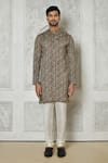 Arihant Rai Sinha_Brown Cotton Silk Printed Linear Short Kurta _Online_at_Aza_Fashions