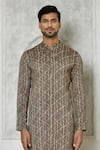 Buy_Arihant Rai Sinha_Brown Cotton Silk Printed Linear Short Kurta _Online_at_Aza_Fashions