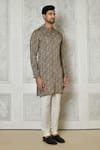 Shop_Arihant Rai Sinha_Brown Cotton Silk Printed Linear Short Kurta _Online_at_Aza_Fashions