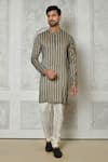 Buy_Arihant Rai Sinha_Grey Cotton Silk Printed Striped Short Kurta _at_Aza_Fashions