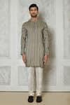 Arihant Rai Sinha_Grey Cotton Silk Printed Striped Short Kurta _Online_at_Aza_Fashions