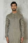 Buy_Arihant Rai Sinha_Grey Cotton Silk Printed Striped Short Kurta _Online_at_Aza_Fashions