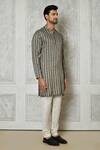 Shop_Arihant Rai Sinha_Grey Cotton Silk Printed Striped Short Kurta _Online_at_Aza_Fashions