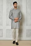 Buy_Arihant Rai Sinha_Grey Cotton Silk Printed Floral Tiny Short Kurta _at_Aza_Fashions