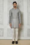 Arihant Rai Sinha_Grey Cotton Silk Printed Floral Tiny Short Kurta _Online_at_Aza_Fashions