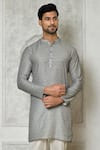 Shop_Arihant Rai Sinha_Grey Cotton Silk Printed Floral Tiny Short Kurta _Online_at_Aza_Fashions