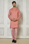 Buy_Arihant Rai Sinha_Red Cotton Silk Printed Striped Kurta _at_Aza_Fashions