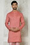 Shop_Arihant Rai Sinha_Red Cotton Silk Printed Striped Kurta _Online_at_Aza_Fashions