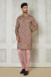 Buy_Arihant Rai Sinha_Brown Cotton Silk Printed Linear Short Kurta _at_Aza_Fashions