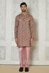 Arihant Rai Sinha_Brown Cotton Silk Printed Linear Short Kurta _Online_at_Aza_Fashions