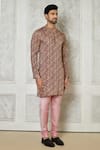 Buy_Arihant Rai Sinha_Brown Cotton Silk Printed Linear Short Kurta _Online_at_Aza_Fashions