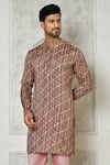 Shop_Arihant Rai Sinha_Brown Cotton Silk Printed Linear Short Kurta _Online_at_Aza_Fashions