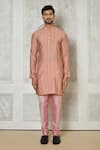 Buy_Arihant Rai Sinha_Peach Cotton Silk Printed Mandala Floral Short Kurta _Online_at_Aza_Fashions