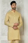 Shop_Arihant Rai Sinha_Beige Cotton Silk Printed Striped Kurta_Online_at_Aza_Fashions