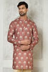 Shop_Arihant Rai Sinha_Pink Cotton Silk Printed Floral Short Kurta _Online_at_Aza_Fashions