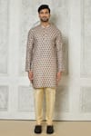 Arihant Rai Sinha_Grey Cotton Silk Printed Floral Kurta_Online_at_Aza_Fashions