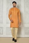 Buy_Arihant Rai Sinha_Orange Cotton Silk Printed Geometric Kurta _at_Aza_Fashions