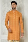 Shop_Arihant Rai Sinha_Orange Cotton Silk Printed Geometric Kurta _Online_at_Aza_Fashions