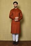 Buy_Arihant Rai Sinha_Orange Jacquard Silk Woven Stripe Full Sleeve Pattern Kurta For Men_at_Aza_Fashions