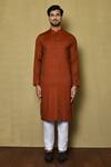 Buy_Arihant Rai Sinha_Orange Jacquard Silk Woven Stripe Full Sleeve Pattern Kurta For Men_Online_at_Aza_Fashions
