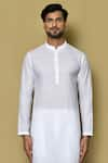 Arihant Rai Sinha_White Cotton Chikankari Plain Full Sleeve Placement Kurta _Online_at_Aza_Fashions