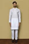 Buy_Arihant Rai Sinha_White Cotton Chikankari Plain Full Sleeve Placement Kurta _Online_at_Aza_Fashions