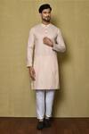 Buy_Arihant Rai Sinha_Orange Cotton Stripe Full Sleeve Vertical Pattern Kurta For Men_at_Aza_Fashions