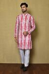 Buy_Arihant Rai Sinha_Red Cotton, Silk Abstract Print Kurta_at_Aza_Fashions