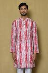 Arihant Rai Sinha_Red Cotton, Silk Abstract Print Kurta_Online_at_Aza_Fashions