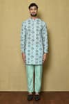 Arihant Rai Sinha_Blue Georgette Printed And Embroidered Floral Tree & Thread Work Short Kurta _Online_at_Aza_Fashions