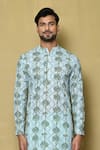 Buy_Arihant Rai Sinha_Blue Georgette Printed And Embroidered Floral Tree & Thread Work Short Kurta _Online_at_Aza_Fashions