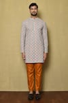 Arihant Rai Sinha_Multi Color Georgette Printed And Embroidered Floral Checkered & Short Kurta _Online_at_Aza_Fashions