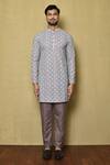 Arihant Rai Sinha_Multi Color Georgette Printed And Embroidered Floret Checkered & Kurta _Online_at_Aza_Fashions