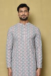 Buy_Arihant Rai Sinha_Multi Color Georgette Printed And Embroidered Floret Checkered & Kurta _Online_at_Aza_Fashions