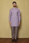 Arihant Rai Sinha_Purple Georgette Printed And Embroidered Bloom & Thread Work Short Kurta _Online_at_Aza_Fashions