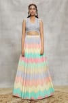 Alaya Advani_Multi Color Lehenga Chinnon Embroidered Sequin U Neck Blocked Set_Online_at_Aza_Fashions