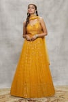 Buy_Alaya Advani_Yellow Anarkali Georgette Embroidered Sequin Leaf And Mirror With Dupatta _at_Aza_Fashions