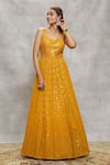 Alaya Advani_Yellow Anarkali Georgette Embroidered Sequin Leaf And Mirror With Dupatta _Online_at_Aza_Fashions