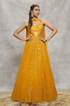 Alaya Advani_Yellow Anarkali Georgette Embroidered Sequin Leaf And Mirror With Dupatta _at_Aza_Fashions