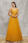 Buy_Alaya Advani_Yellow Anarkali Georgette Embroidered Sequin Leaf And Mirror With Dupatta _Online