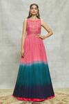 Buy_Alaya Advani_Peach Anarkali Georgette Embroidered Sequin Boat Mirror And With Dupatta _Online_at_Aza_Fashions