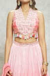 Alaya Advani_Peach Lehenga And Blouse Chinnon Embroidered Mirror V Neck Tassel Set _Online