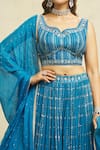 Shop_Alaya Advani_Blue Lehenga Georgette Embroidered Hand Leaf Sequin Scalloped Set_at_Aza_Fashions